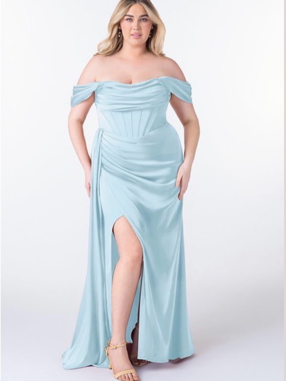 Azazie Sky Blue Off-The-Shoulder Evening Gown